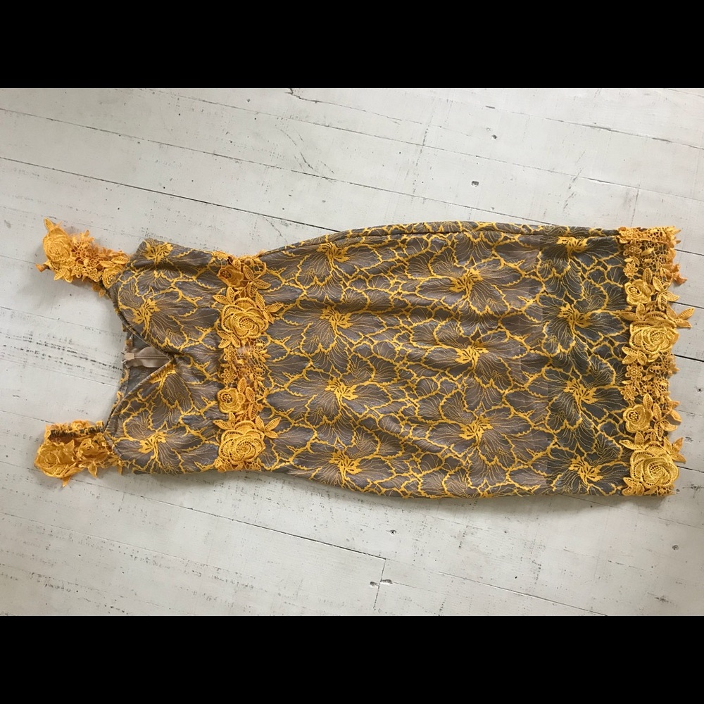 Nordstrom lacy, mustard yellow, cocktail dress,